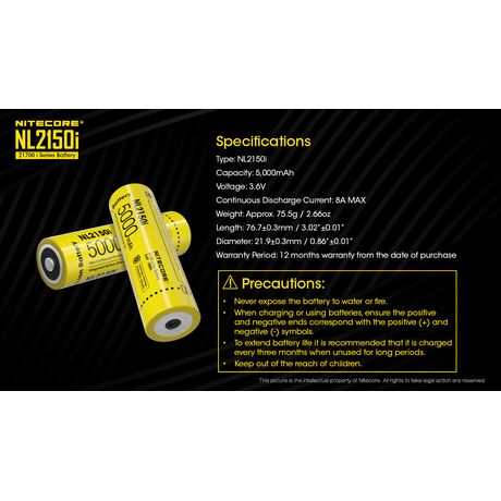 ΜΠΑΤΑΡΙΑ NITECORE 21700/ 5000mAh - NL2150i