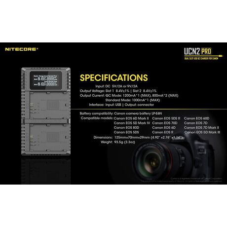 ΦΟΡΤΙΣΤΗΣ NITECORE UCN2 PRO για CANON LP-E6N